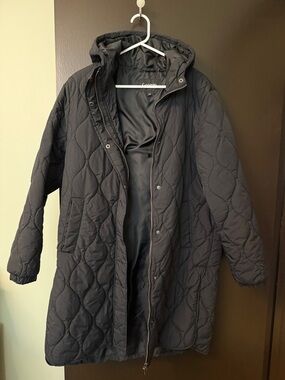 Women's  Quilted Hooded Long Puffer Coat - Black
